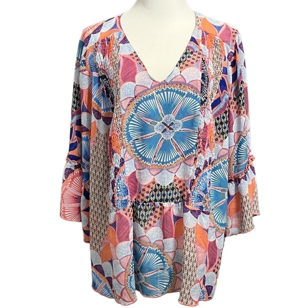 Vintage America Women’s Plus Size Boho Top with Bell Sleeves Size 3X